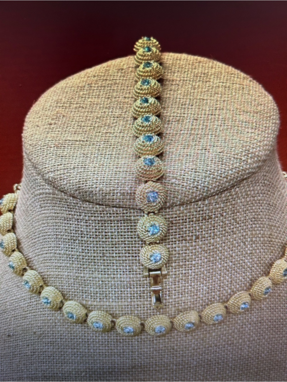 Vintage Clarion blue and gold necklace set